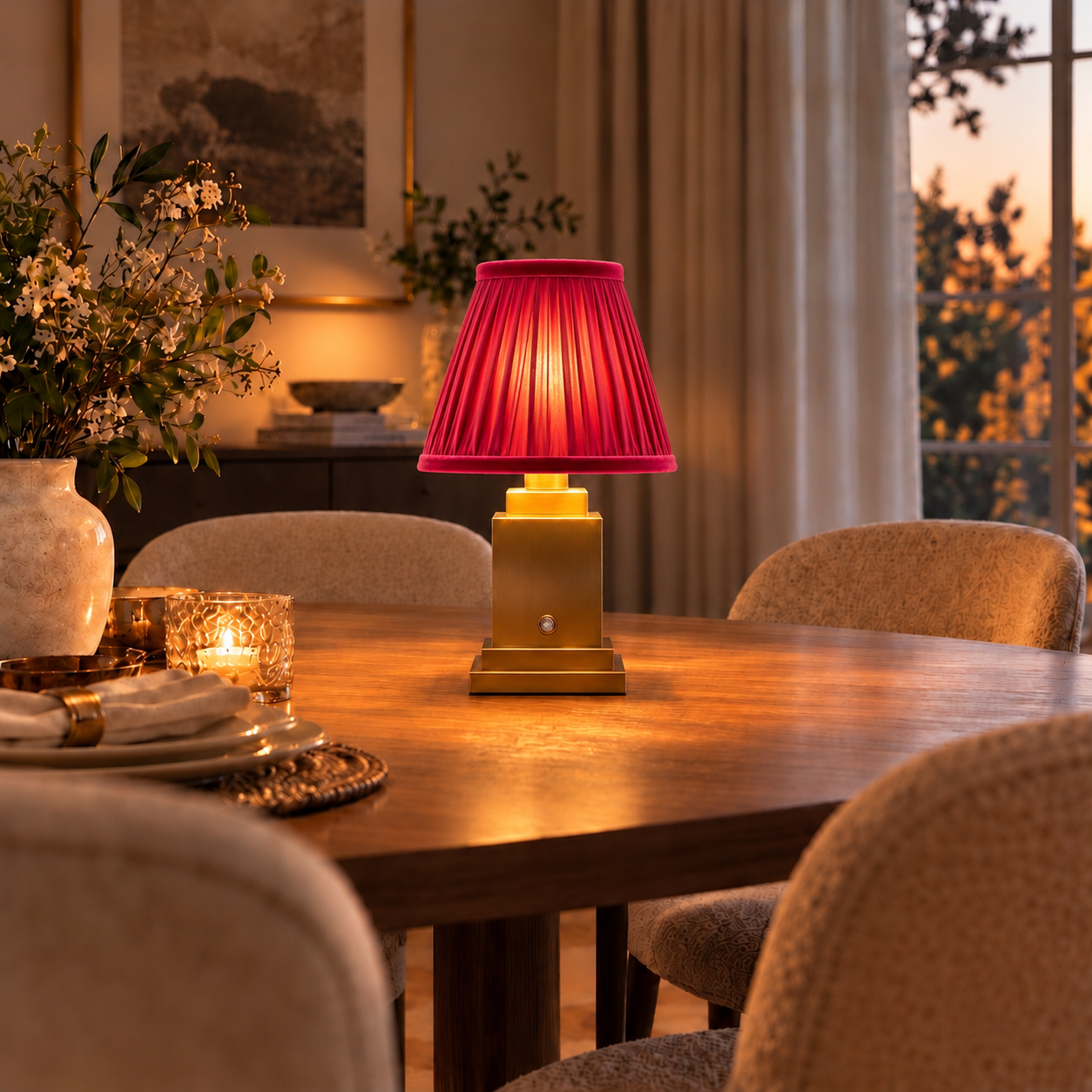 Stockholm Classic Gold - Crimson Velvet Rechargeable Table Lamp