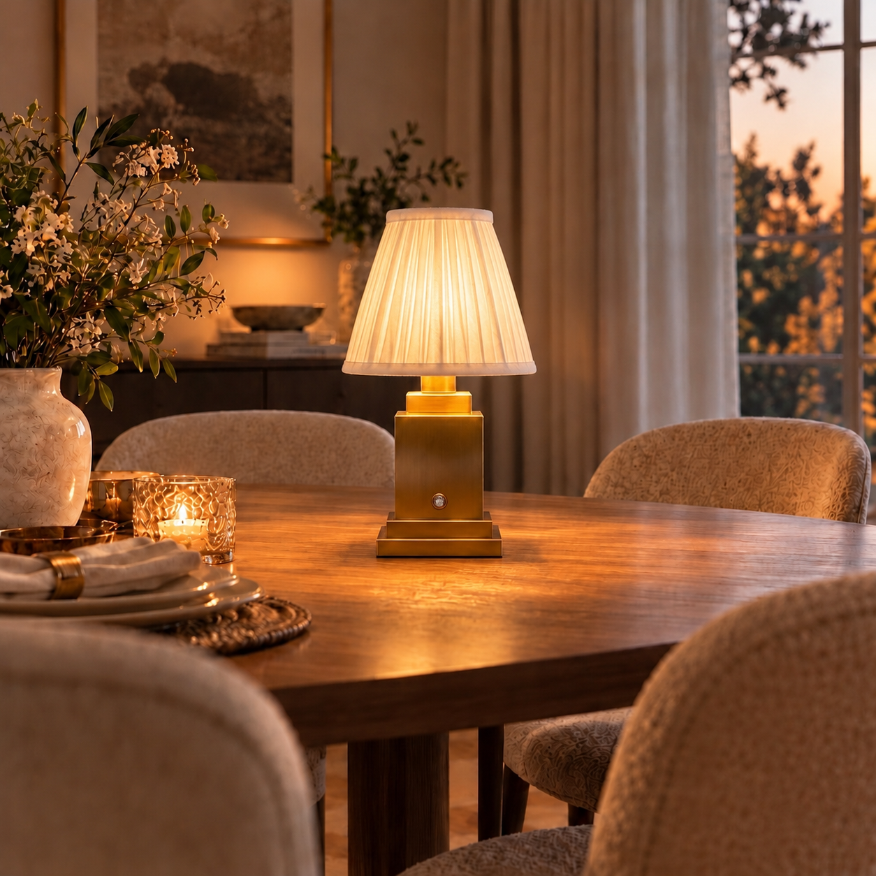 Lampu Meja Boleh Cas Semula Stockholm Classic Gold - Mayfair Shade