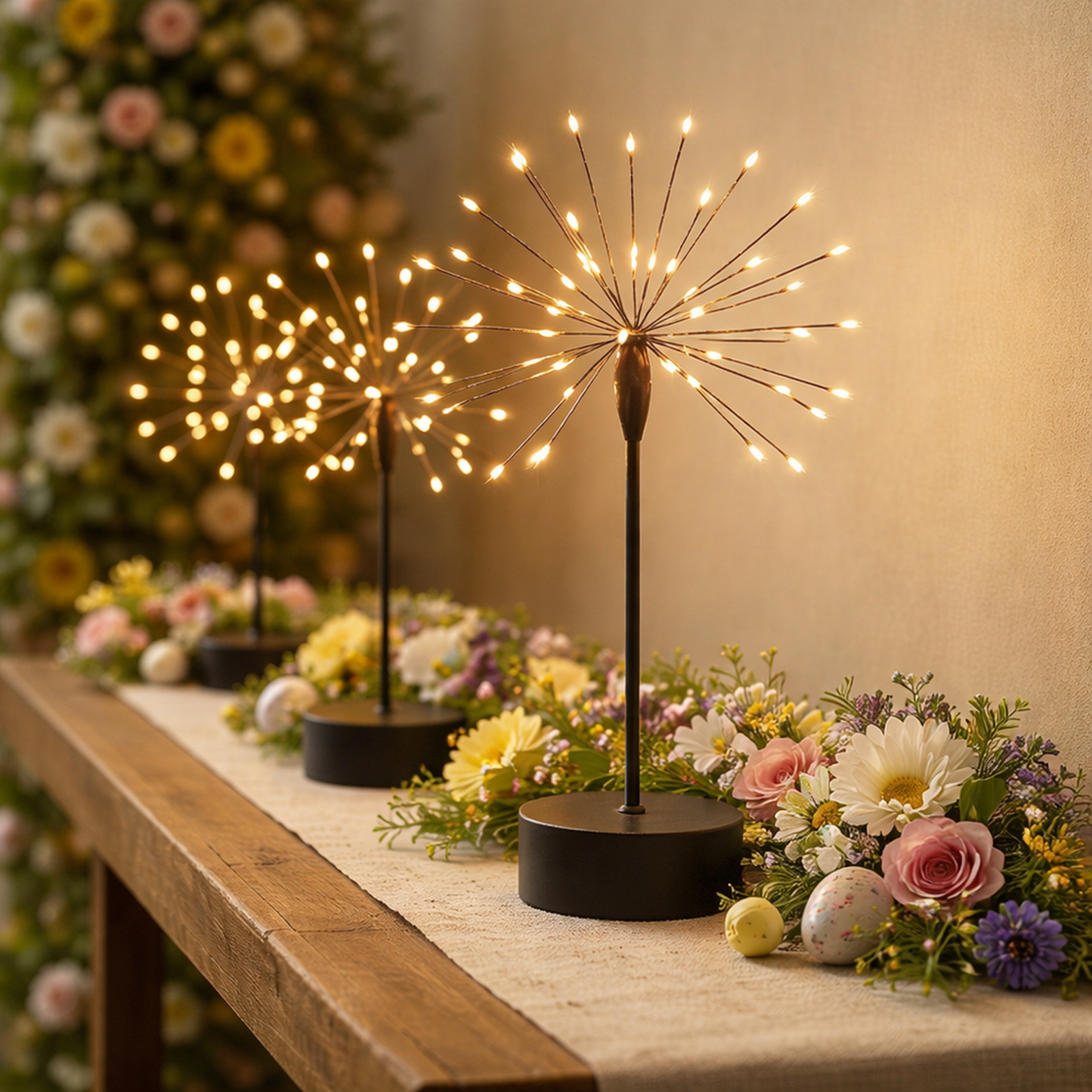 x12 Mini-bordlamper med stjernelys, sort