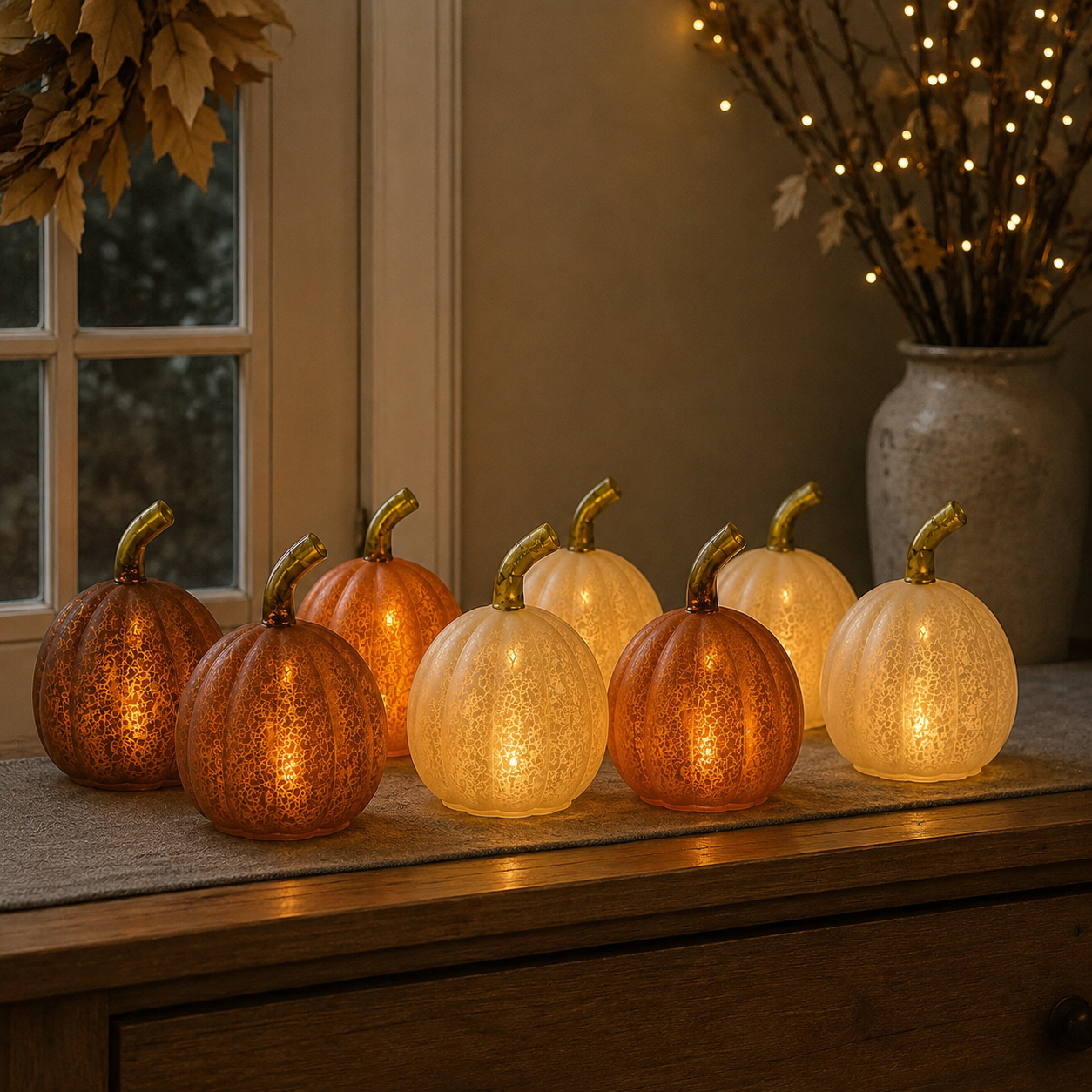 x6 Large Glass Table Pumpkin Lights