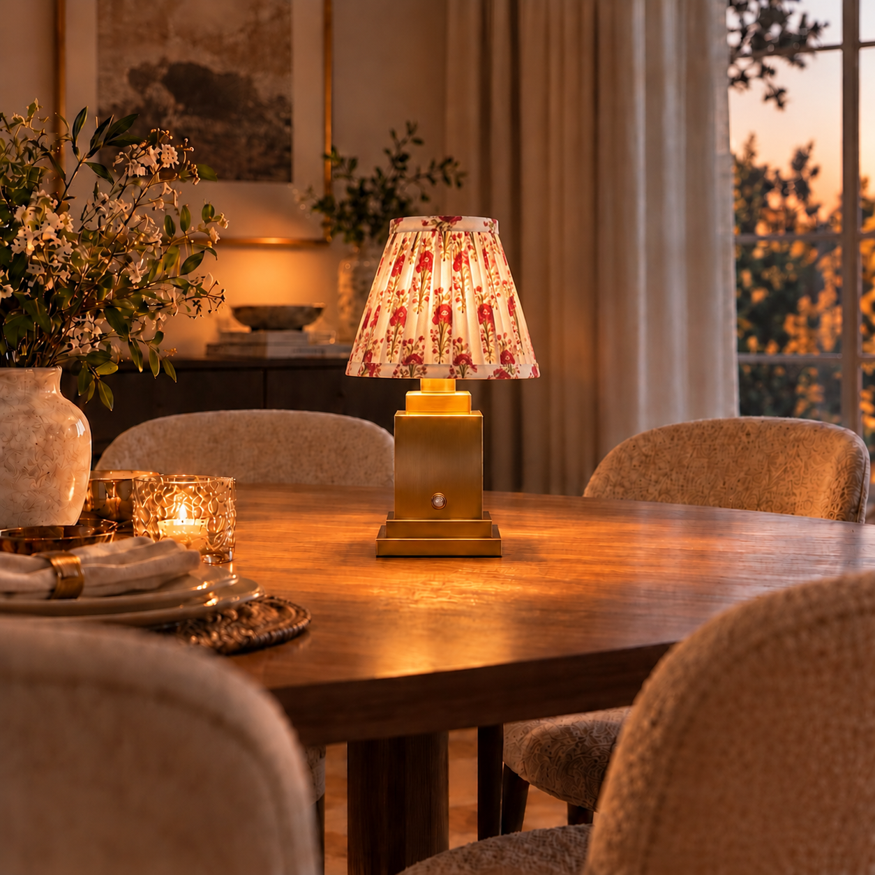 Stockholm Classic Gold - genopladelig bordlampe i rosenhave
