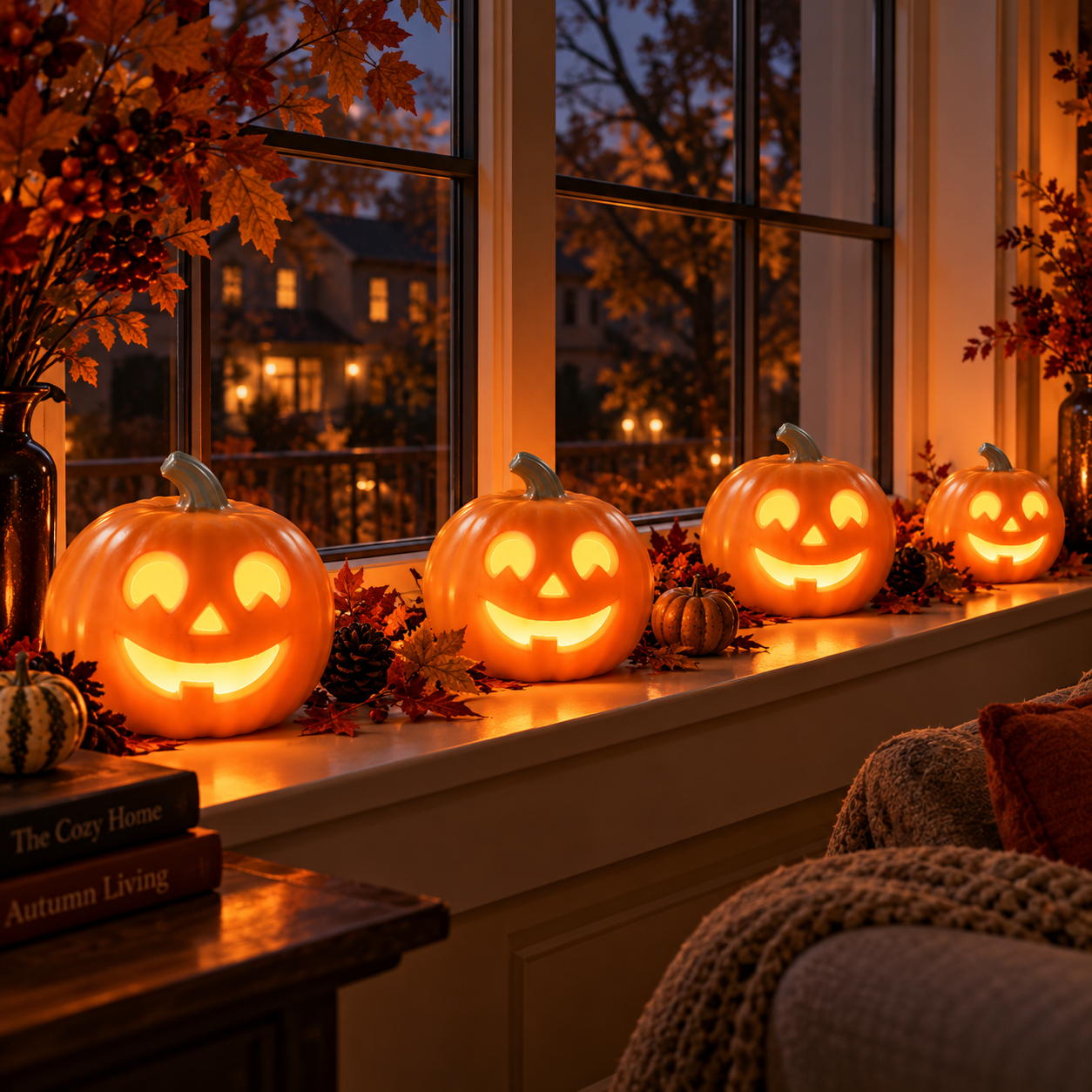 x4 LED Ceramic Jack O' Lanterns