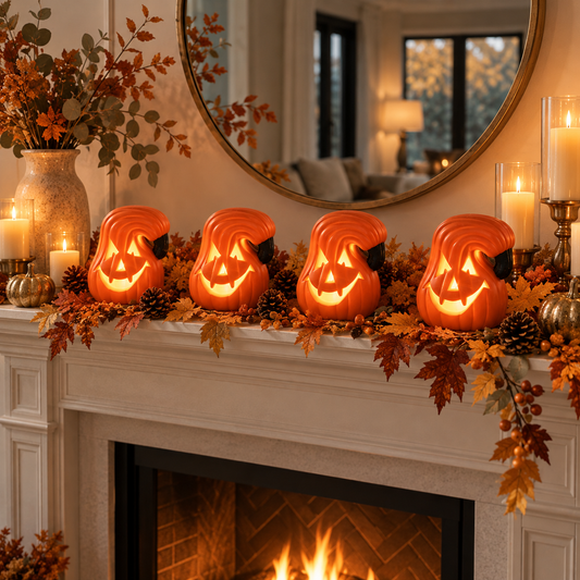 x4 LED Ceramic Mini Jack O' Lanterns