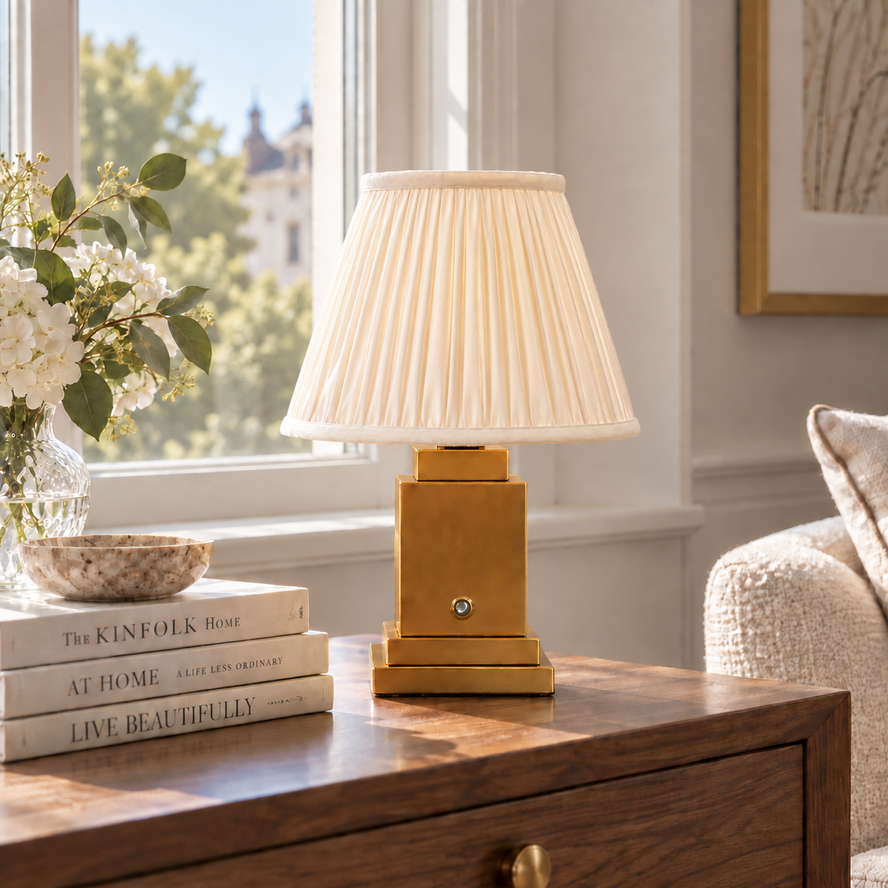 Lámpara de mesa recargable Stockholm Classic Gold - Mayfair Shade