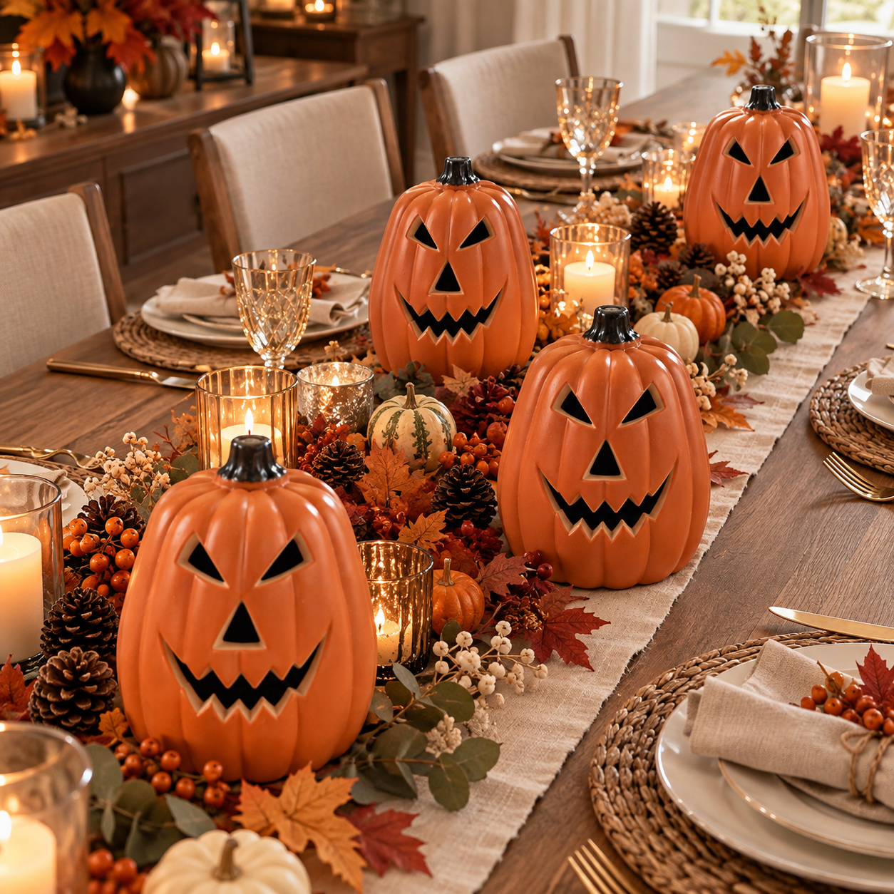 x4 LED Ceramic Mini Jack O' Lanterns