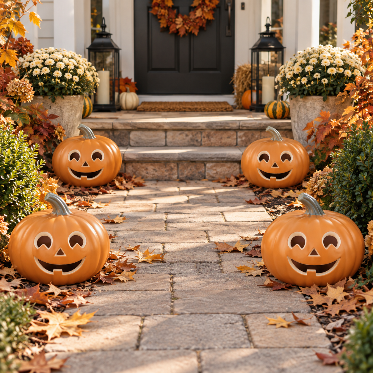 x4 LED Ceramic Jack O' Lanterns