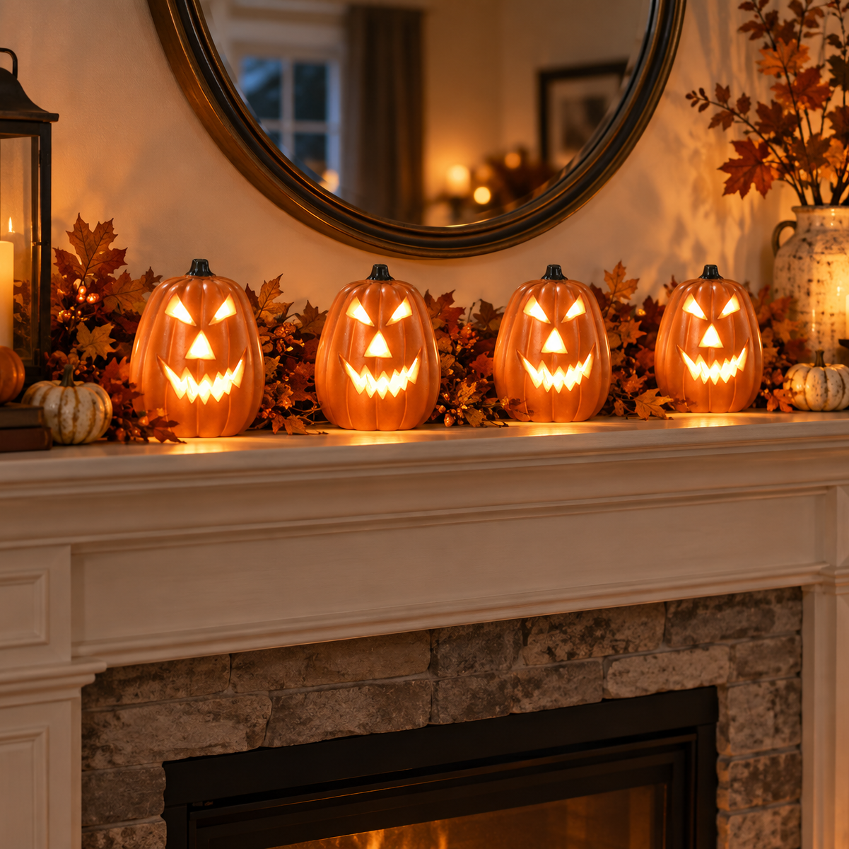 x4 LED Ceramic Mini Jack O' Lanterns