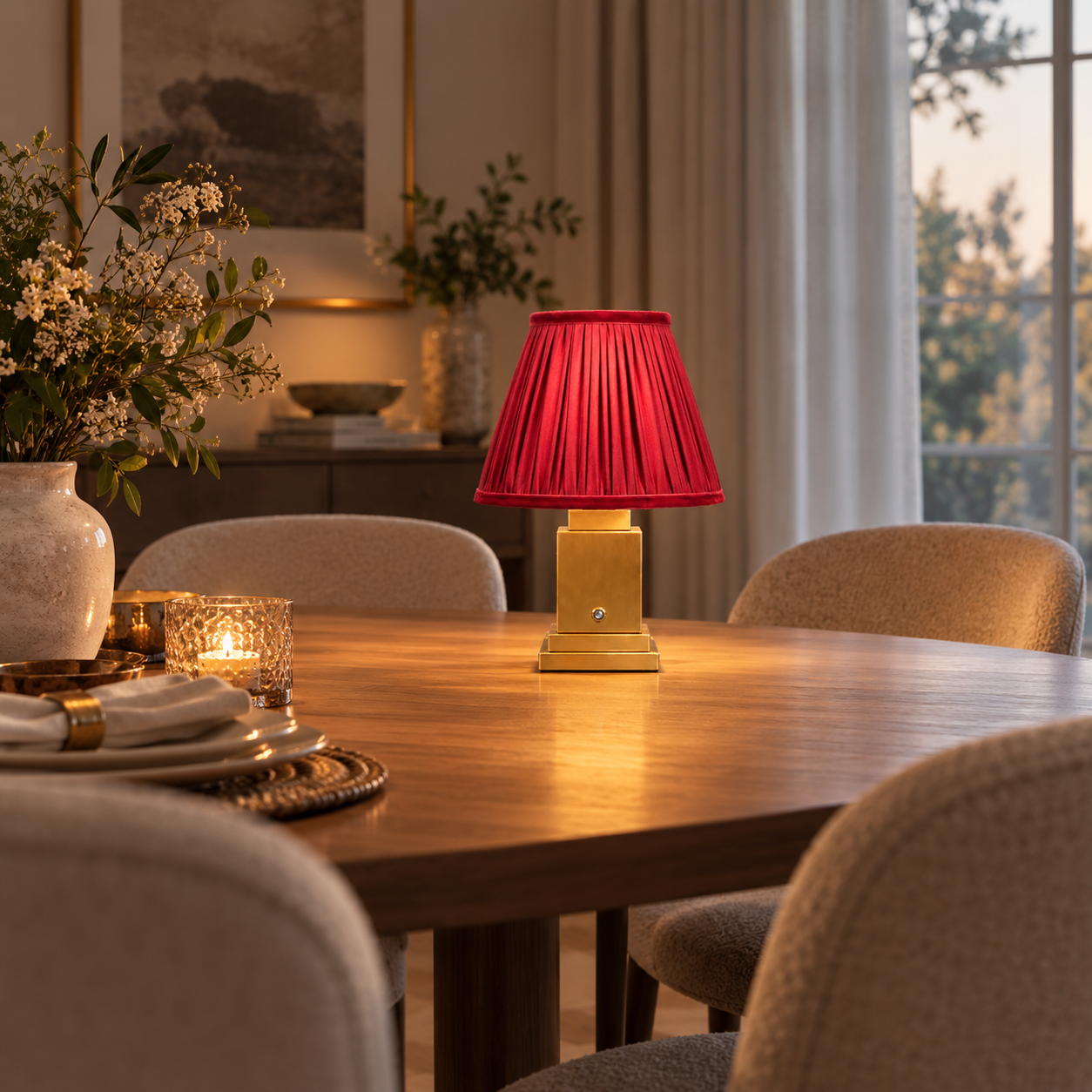 Lámpara de mesa recargable Stockholm dorado clásico - Terciopelo Carmesí