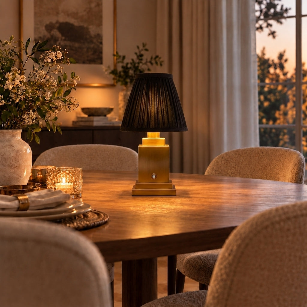 Lampu Meja Boleh Cas Semula Stockholm Classic Gold - Mayfair Shade