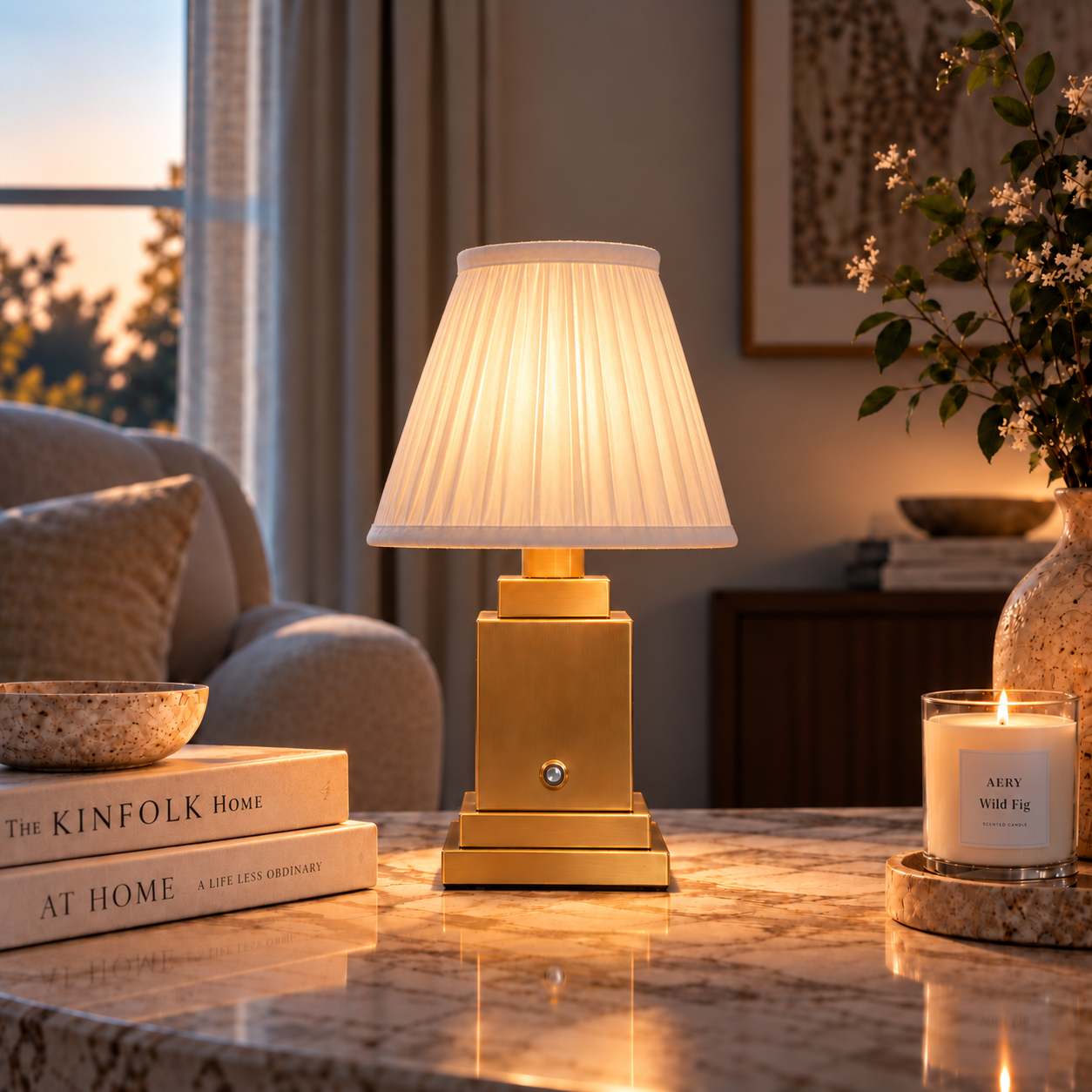 Lampu Meja Boleh Cas Semula Stockholm Classic Gold - Mayfair Shade